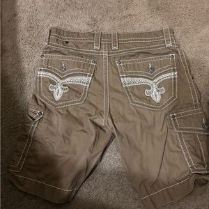 Rock Revival Tan Cargo Shorts with White Stitching
